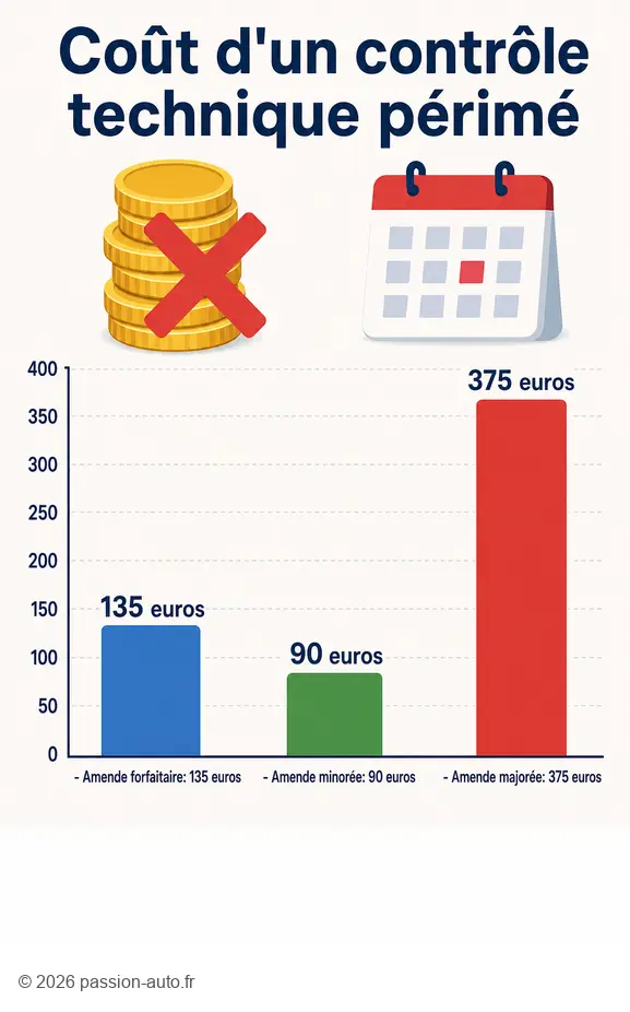 Comparaison des amendes pour un contrôle technique périmé : forfaitaire, minorée et majorée. Infos sur contrôle-technique-périmé-1-mois.