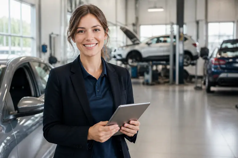 Conseillère DTA Peugeot Dunkerque au téléphone, expliquant les services automobiles.