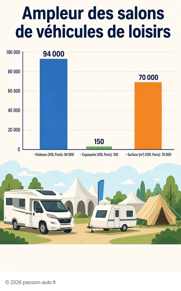 Comparaison des données clés de l'ampleur des salons de camping car en France pour 2026.