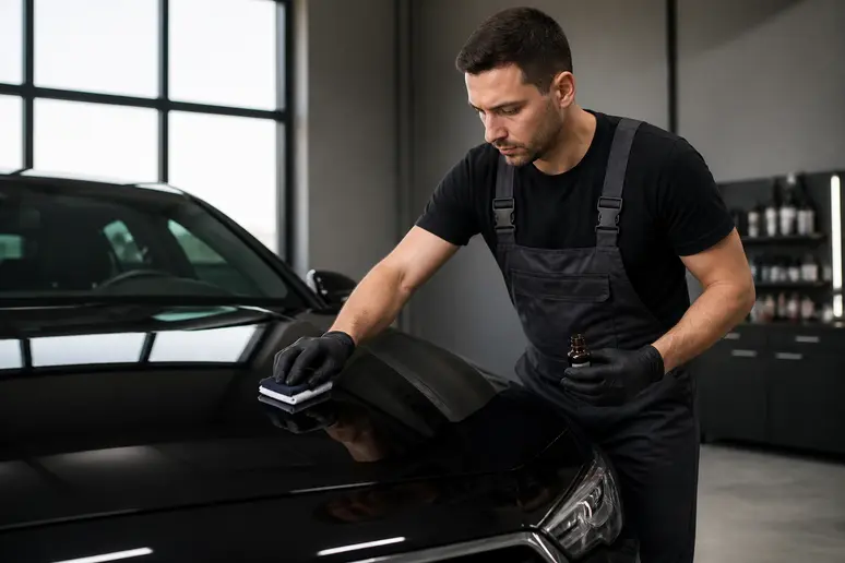 Application minutieuse d'un traitement céramique de protection sur la carrosserie
