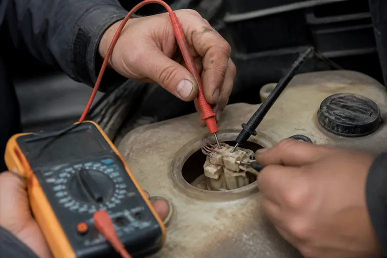 Multimètre mesurant la résistance électrique d'une sonde pour un diagnostic de p20e8