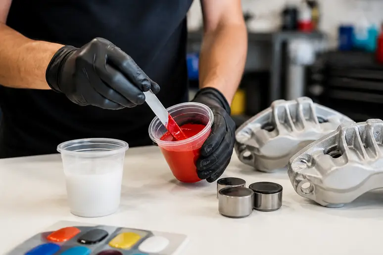Préparation d'un kit de peinture bi-composants pour étrier de frein