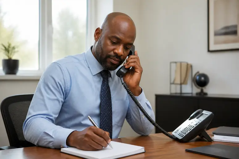 Client consultant ses documents administratifs et préparant son appel auprès du service client