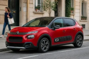 citroen-c3-2025 stationnée dans une rue urbaine lumineuse lors d'un essai routier